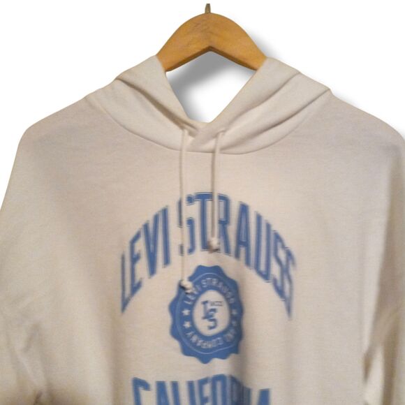 Levis Sam Cropped Crest Logo Hooded Sweatshirt-X Large-Fleece Lined-White-NEW - Picture 3 of 9